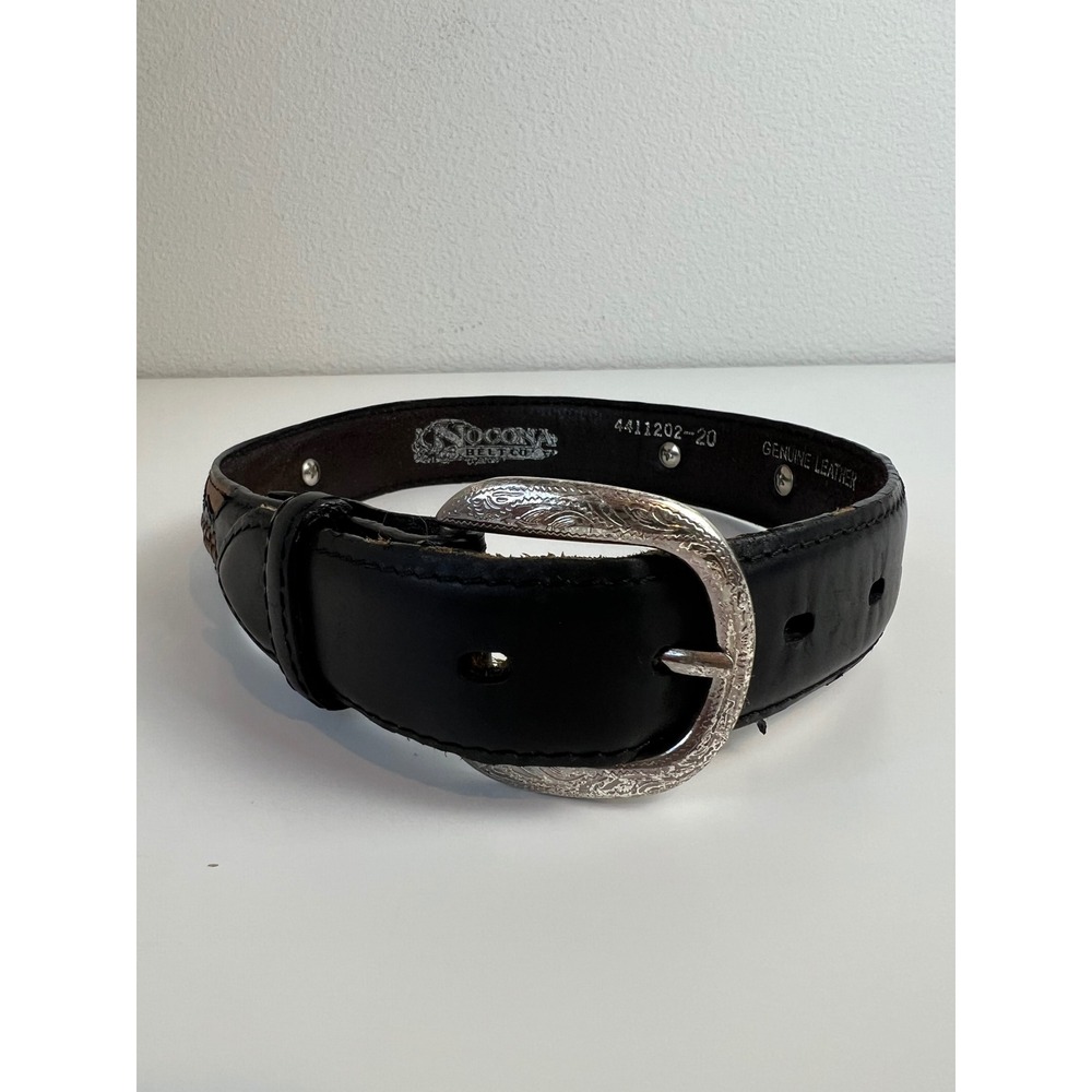 Nocona Kids Western Leather Belt Size 20 Brown Black Tooled Concho Rodeo 4411202